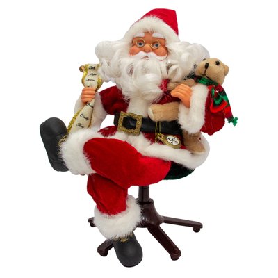 Новогодняя интерактивная фигурка Дед Мороз, сидящий на офисном кресле, музыкальный, 30 см, красный (230334) 230334 фото