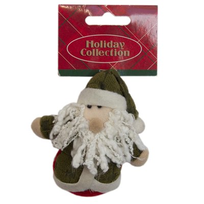 Елочная игрушка мягкая - Дед Мороз в зеленой кофте, 9 см, белый с зеленым, войлок (000258-1) 000258-1 фото