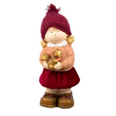 Декоративная фигурка - Девочка с белкой, 18x18x39,5 см, красный с розовым, магнезия (920029-2) 920029-2 фото