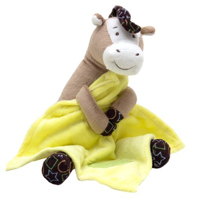 М'яка іграшка - конячка з жовтою ковдрою, 20 см, бежевий, поліестер (D1228319-1) D1228319-1 фото
