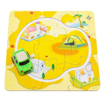 Игрушка заводная - желтый трек-пазл Aohua с машинкой 4x3x2,5 см, 17x17 см, зеленый, пластик (8058B-5-1) 8058B-5-1 фото