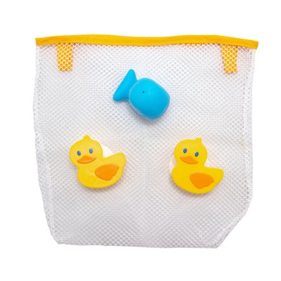 Ігровий набір для купання сумка-каченя для ванної кімнати DEVIK Baby, 18x19 см, жовтий, синій, пластик (5070) 5070 фото