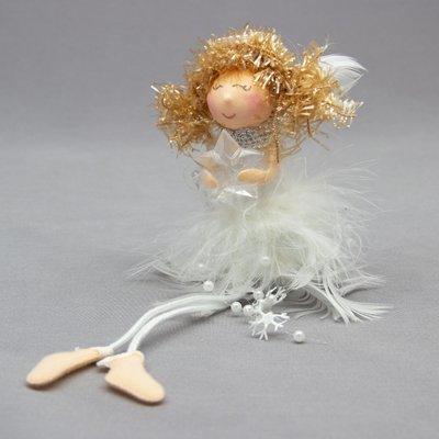 Новогодняя елочная игрушка - фигурка Ангелочек со звездой, 20 см, белый, текстиль (220068-1) 220068-1 фото