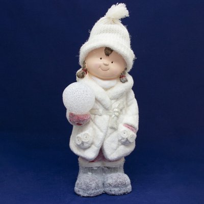 Декоративна фігурка - Дівчинка зі сніжкою, 19,5x16x41 см, білий з рожевим, магнезія (920166) 920166 фото