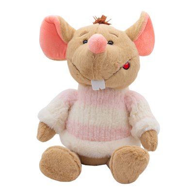 Мягкая игрушка - крыса в свитере бело-розовом, 29 см, бежевый, полиэстер (M1810029B-1) M1810029B-1 фото