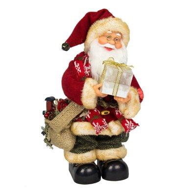 Новогодняя интерактивная фигурка Дед Мороз в красной шубе с подарком, музыкальный, 25 см, красный (230211) 230211 фото