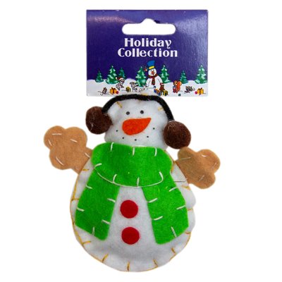 Елочная игрушка мягкая - Снеговик в наушниках, 11 см, белый, текстиль (000401-1) 000401-1 фото