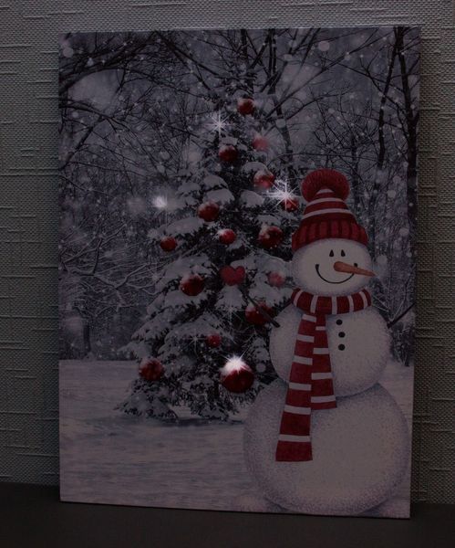 Светящаяся картина - снеговик с елкой, 4 LЕD ламп, 40x30x1,8 см (940034) 940034 фото