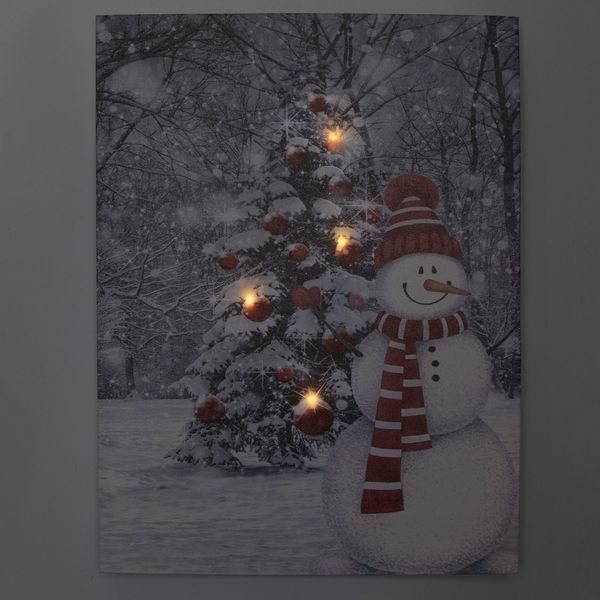 Светящаяся картина - снеговик с елкой, 4 LЕD ламп, 40x30x1,8 см (940034) 940034 фото