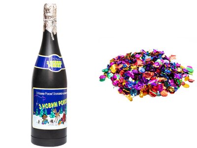 Хлопушка пневматическая - шампанское, 50 см, разноцветные фигурки из фольги (400508) 400508 фото