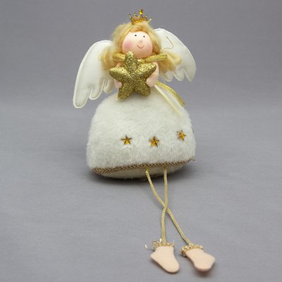 Елочная игрушка мягкая - Ангелочек, 25 см, белый, текстиль (220259) 220259 фото