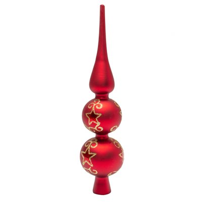 Елочное украшение - верхушка на елку с декором, h-30 см, красный, матовый, стекло (390311-3) 390311-3 фото