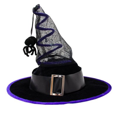 Карнавальный колпак ведьмы с пауком, 54 см, полиэстер, пластик, черный (462698) 462698 фото