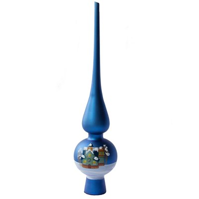 Елочное украшение - верхушка на елку с росписью, h-28 см, d-6 см, синий, матовый, стекло (390496-4) 390496-4 фото