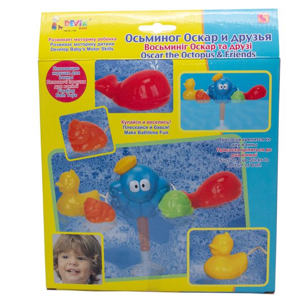 Ігровий набір для купання - Devik Baby "Восьминіг Оскар та друзі", 23x23 см, різнокольоровий, пластик (J-190) J-190 фото
