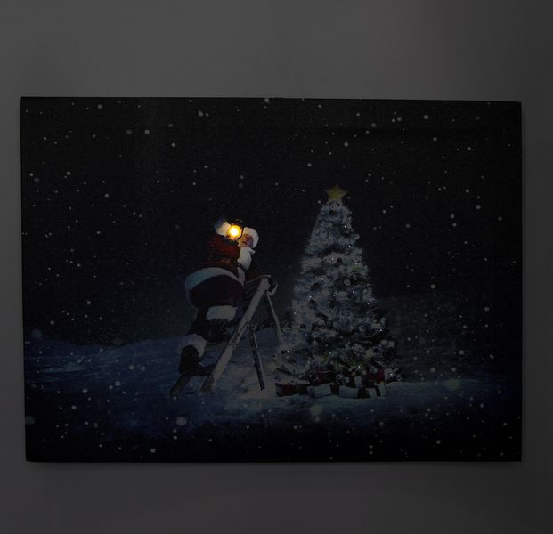 Светящаяся картина - Дед Мороз и елка, 1 LED и 30 мини-лампочек на елке, 30x40x1,8 см (940041) 940041 фото