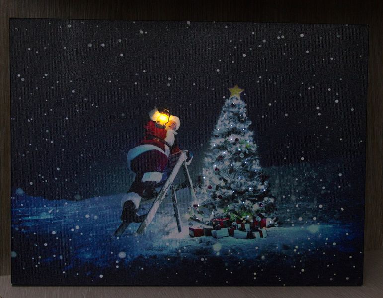 Картина, що світиться - Дід Мороз та ялинка, 1 LED та 30 міні-лампочок на ялинці, 30x40x1,8 см (940041) 940041 фото