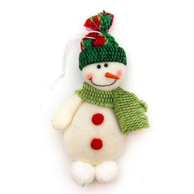 М'яка новорічна фігурка Сніговик, 8,5 см, білий, текстиль (180110-1) 180110-1 фото