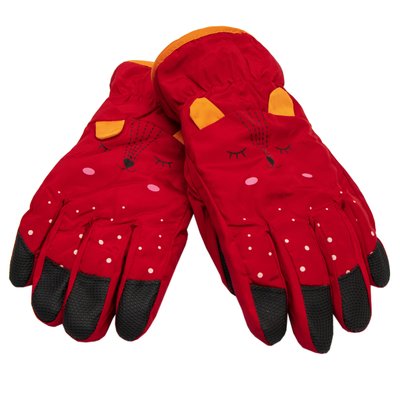 Водоотталкивающие детские лыжные перчатки, размер 14, красный, плащевка, флис, синтепон (516970) 516970 фото