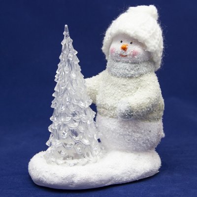 Декоративная светящаяся фигурка - Снеговик с елкой, 14x11x14 см, белый, магнезия (920241) 920241 фото