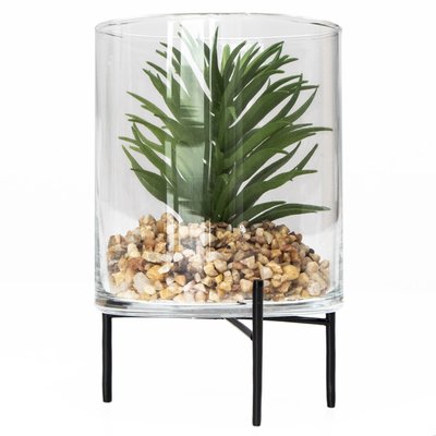 Штучна рослина - Сукулент в скляній вазі, 12 см, зелена (190713) 190713 фото