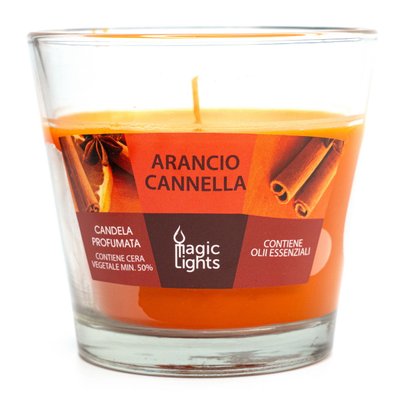 Ароматична свічка Magic Lights, аромат Апельсин і кориця, 140 гр, 8*9 см, помаранчева (90037) 90037 фото