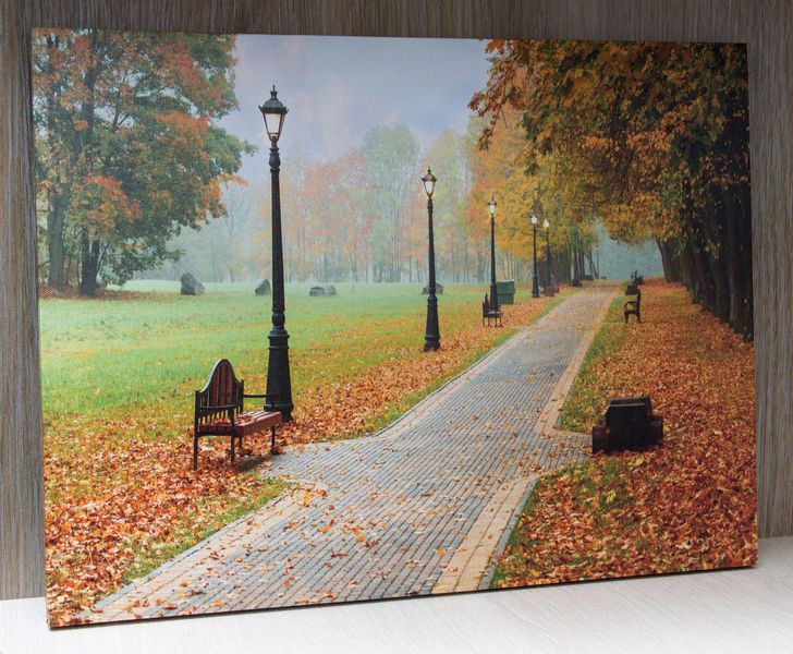 Светящаяся картина - осенний парк с фонарями, 5 LЕD ламп, 30x40 см (940058) 940058 фото