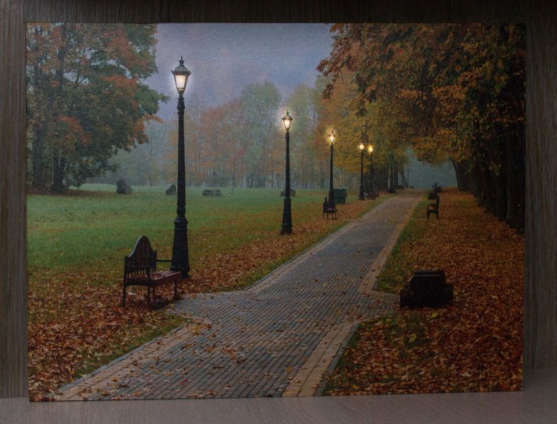 Светящаяся картина - осенний парк с фонарями, 5 LЕD ламп, 30x40 см (940058) 940058 фото