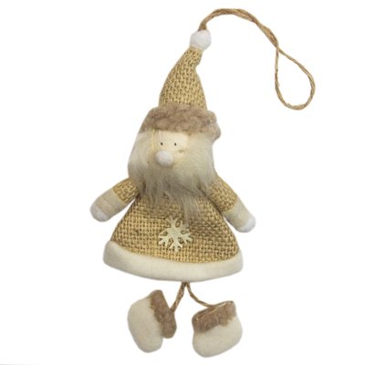 Новогодняя елочная игрушка - фигурка Дед Мороз, 16 см, бежевый, текстиль (220280-1) 220280-1 фото