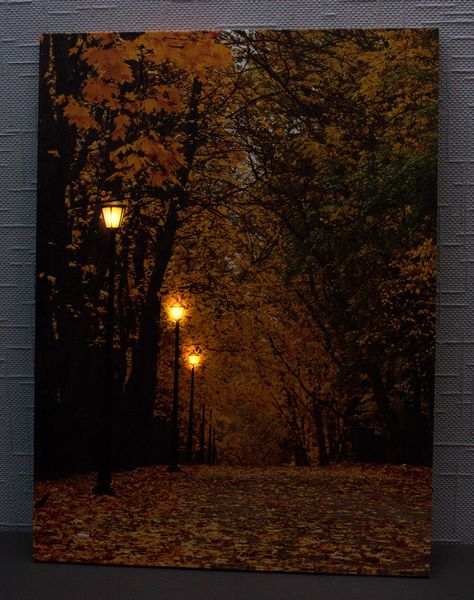Светящаяся картина - осенний парк с опавшей листвой, 3 LЕD лампы, 40x30 см (940065) 940065 фото